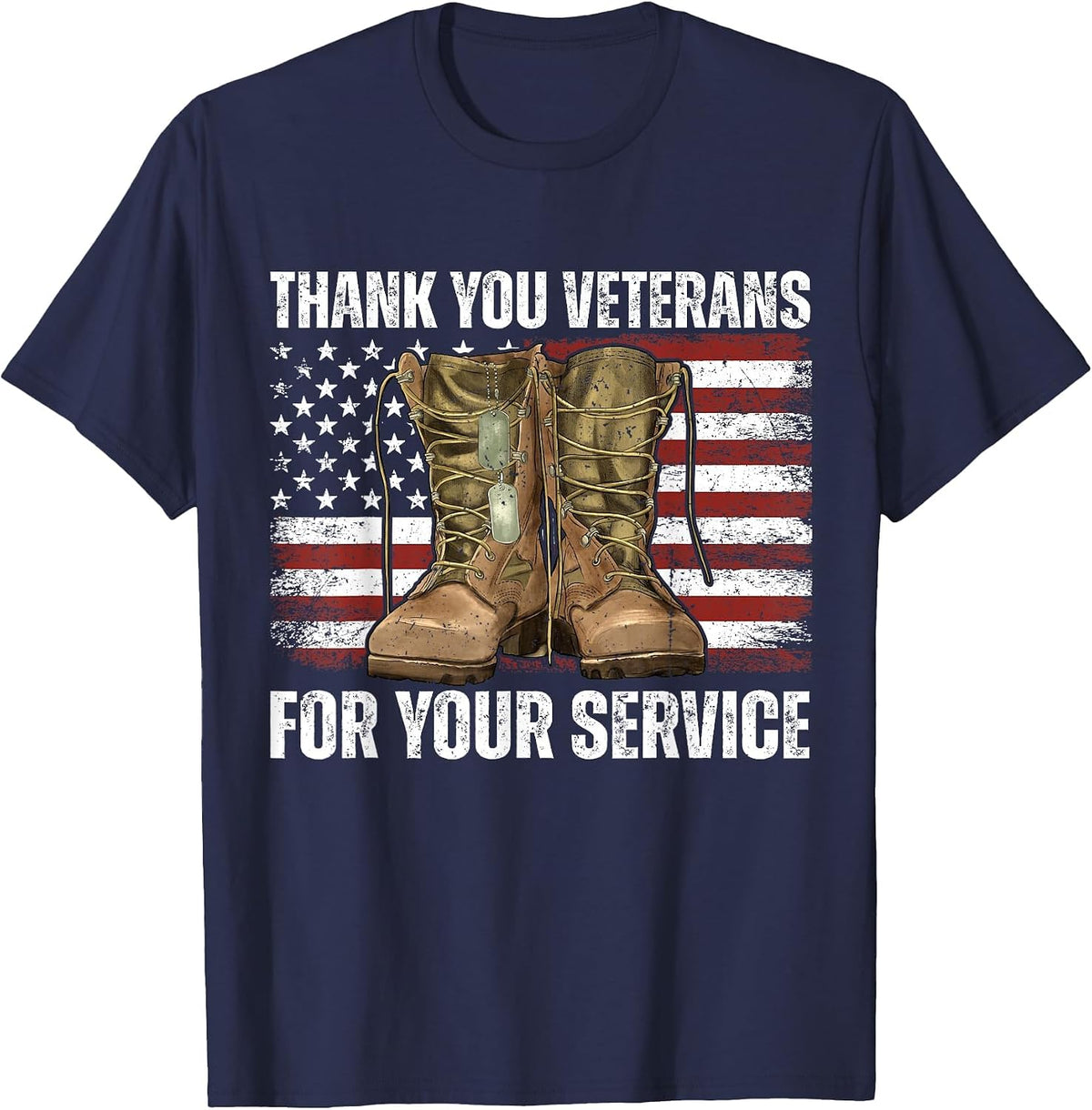 Thank You! Veterans Day & Memorial Day Patriotic Military T-Shirt - Navy Blue