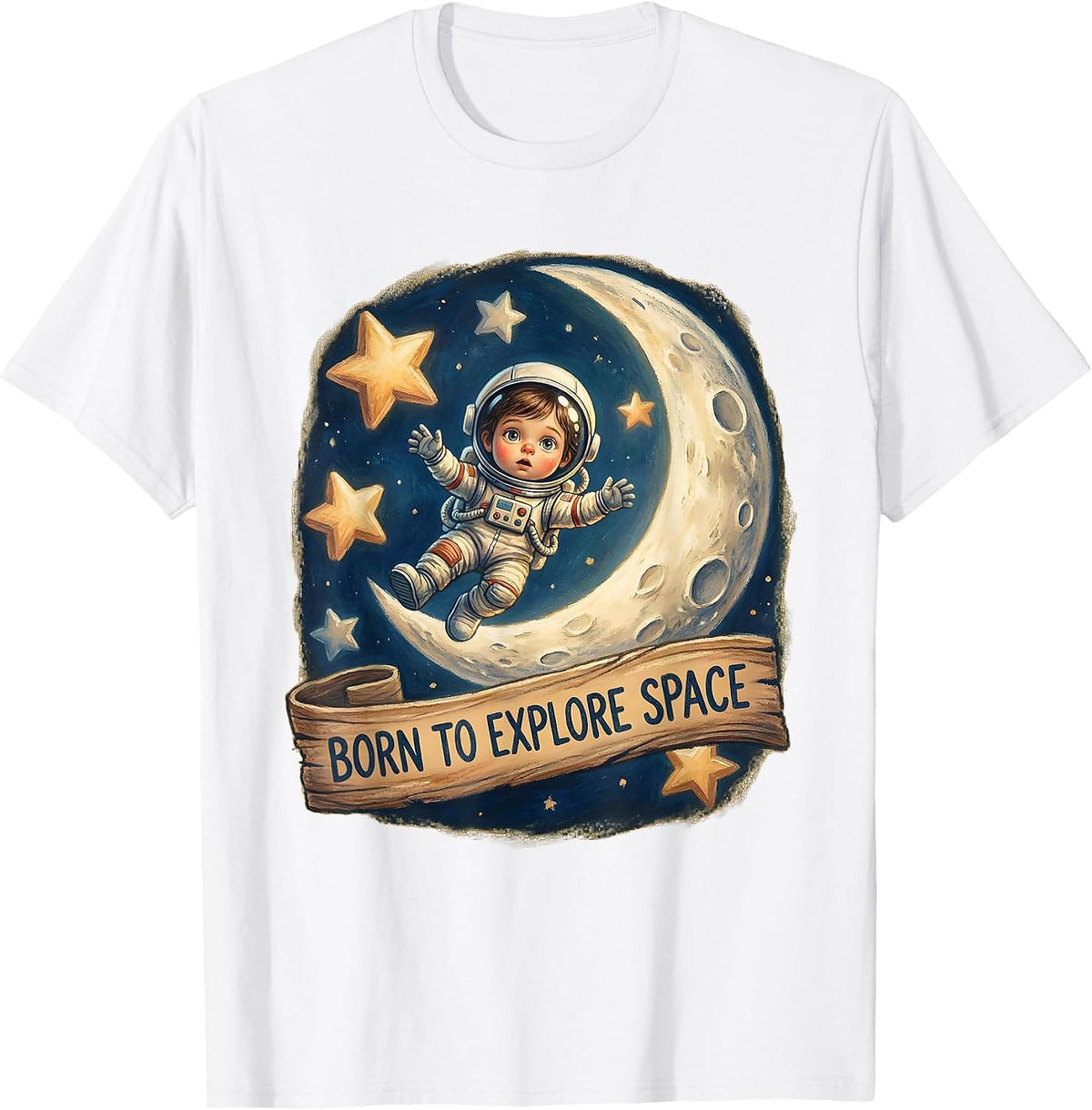 Men's Born to Explore Space Cosmic Adventure Design T-Shirt - White