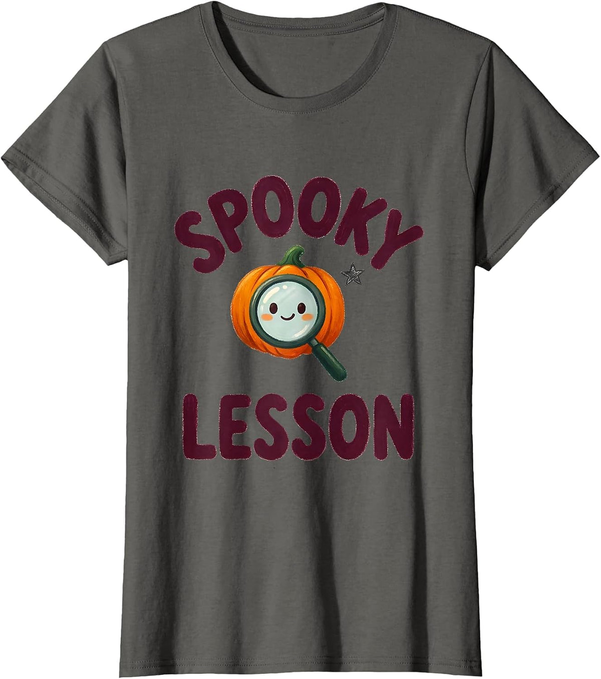 Women's Spooky Lesson Storybook Halloween Teacher Costume Pun Humor T-Shirt - Asphalt Grey