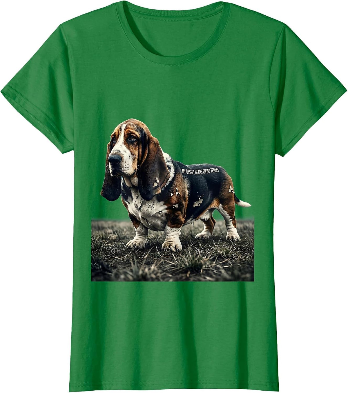 Women's My Basset Hears On His Terms Funny Basset Hound Dog Lover T-Shirt - Kelly Green