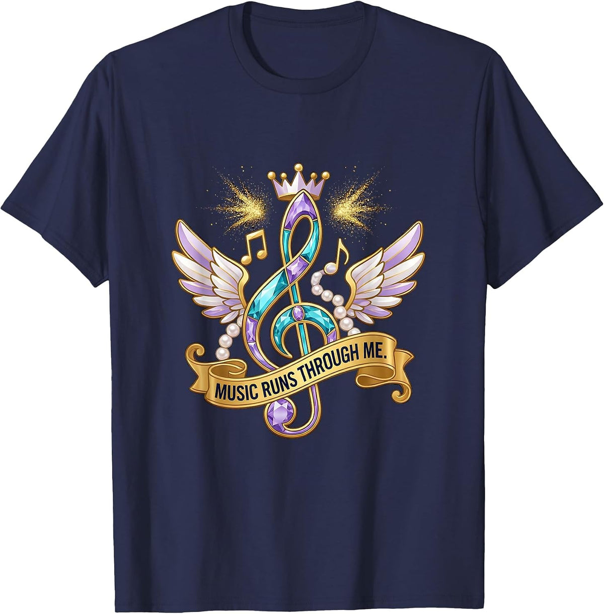 Music Runs Through Me Back to School Teacher T-Shirt - Navy Blue