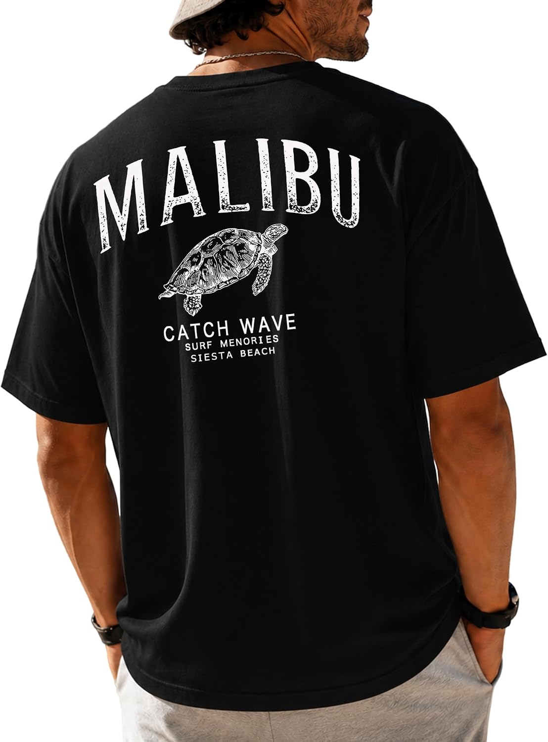 KUYIGO Mens Malibu Turtle Graphic T Shirt Beach Surf Vacation Tee - Black