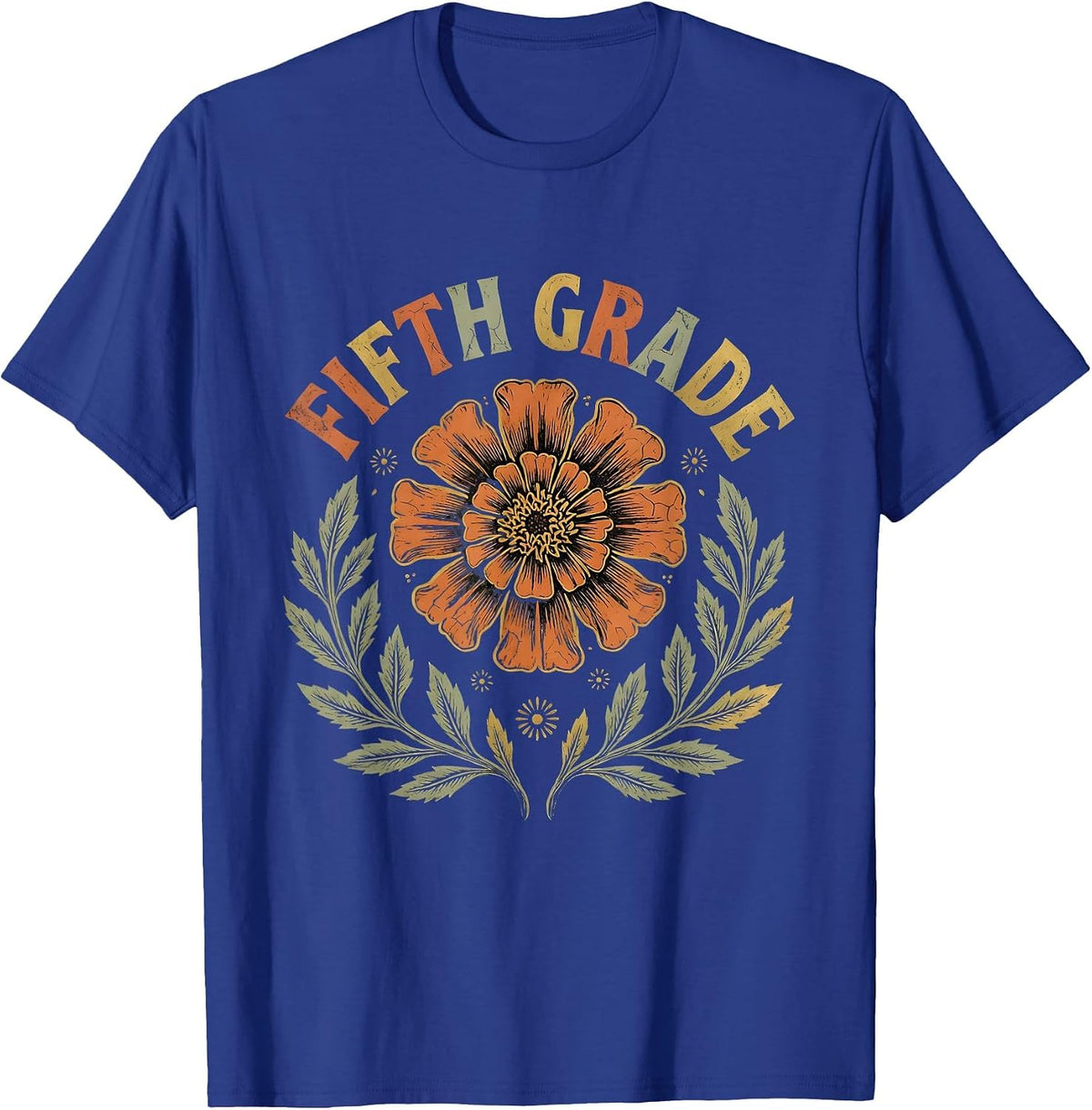 Men's Fifth Grade Boho Folk Floral Back To School Teacher Gift T-Shirt - Royal Blue