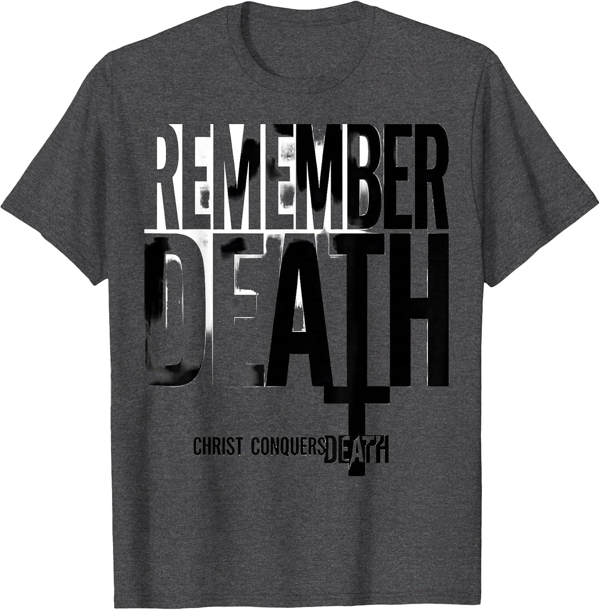 Remember Death Christ Conquers Death Eastern Orthodox Cross T-Shirt - Dark Heather Grey