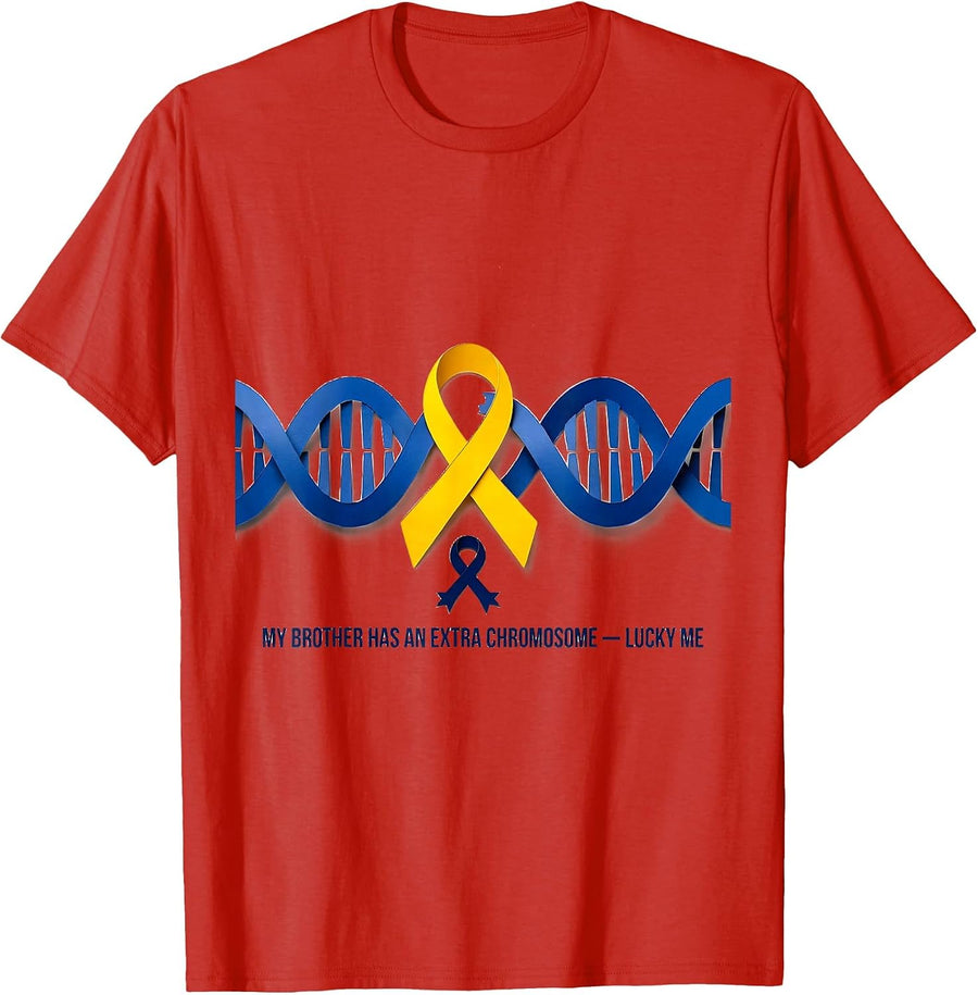 Men's My Brother Has An Extra Chromosome—Lucky Me Family Support T-Shirt - Red