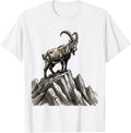 Men's Italian Alpine Mountain Goat Peak Illustration T-Shirt - White