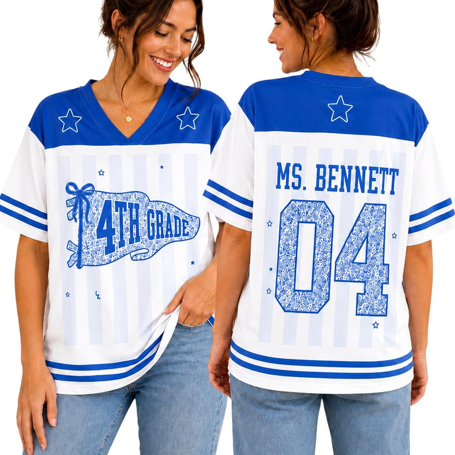 Personalized Teacher Football Jersey, Custom Grade & Name, Number Jersey, Back to School Gift, Teacher Game Day Tee - Fourth
