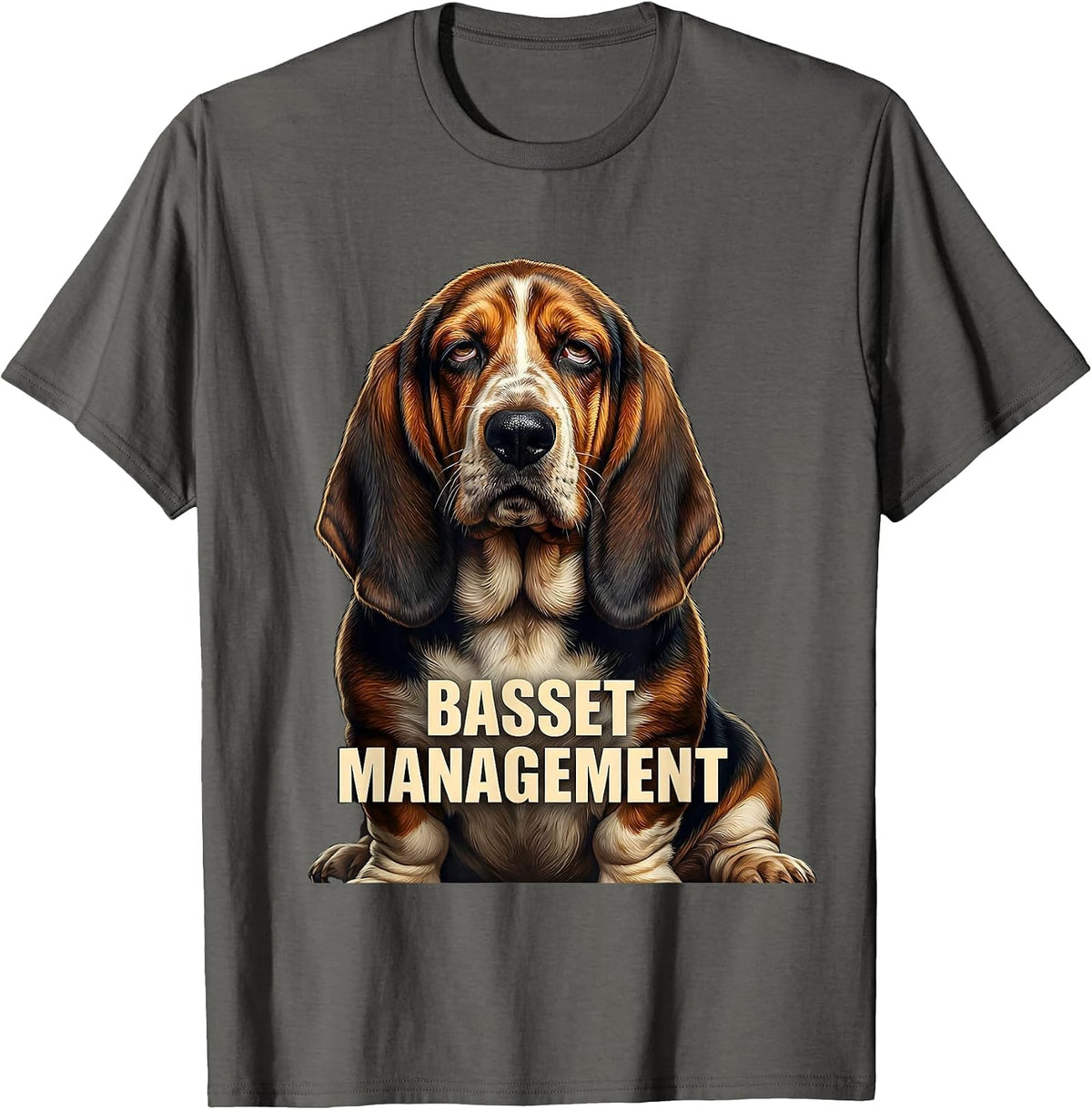 Men's Basset Management Funny Basset Hound Owner Dog Lover Gift T-Shirt - Asphalt Grey
