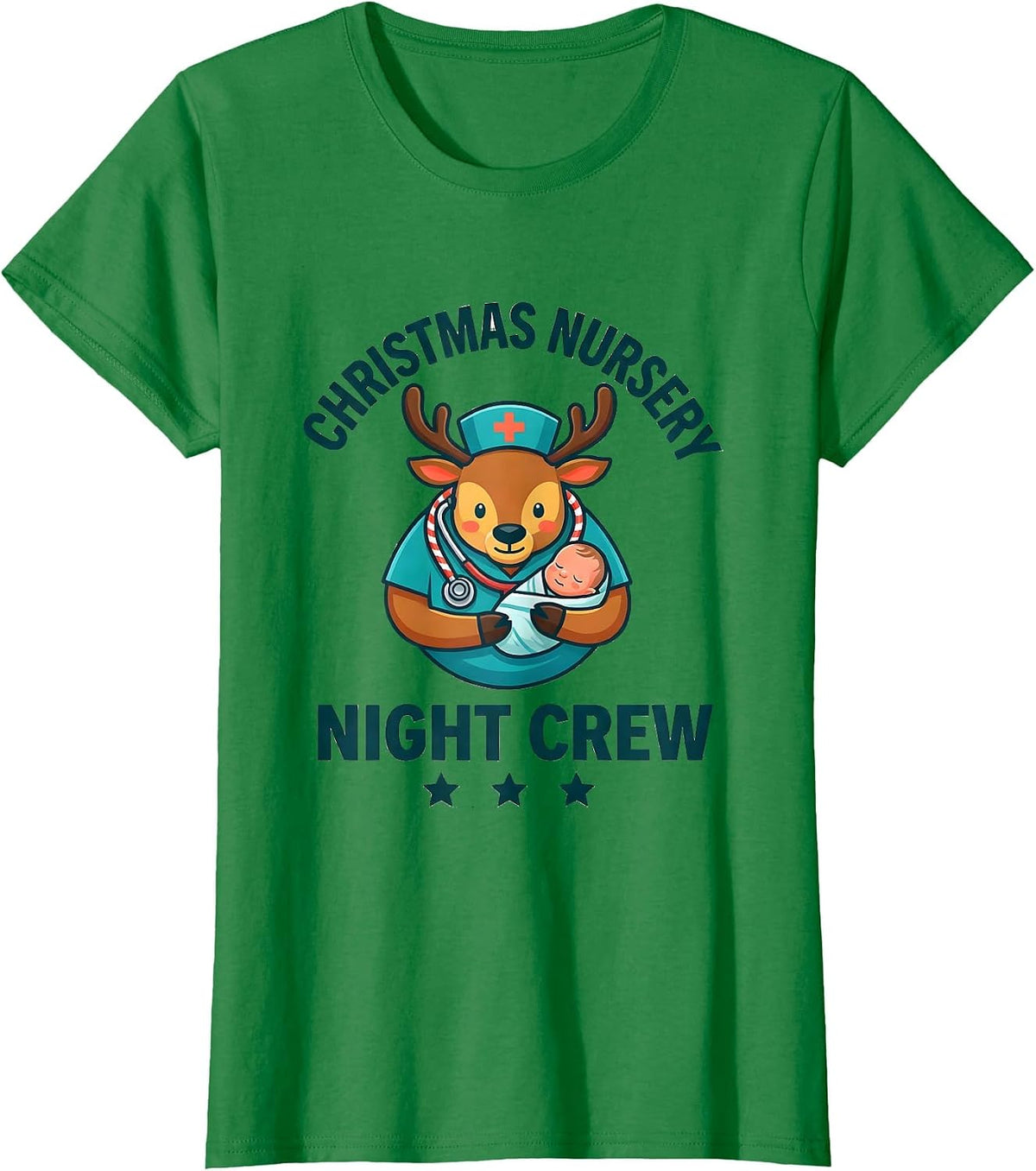 Women's Christmas Nursery Night Crew Funny Nurse Christmas ICU NICU T-Shirt - Kelly Green
