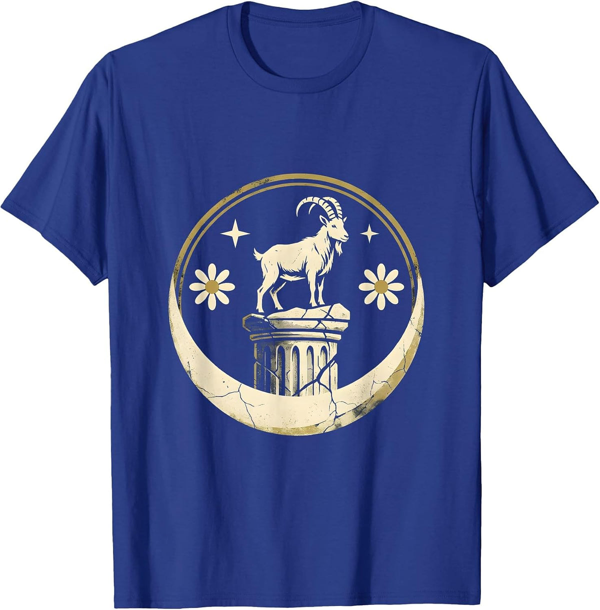 Capricorn Lone Goat Ancient Pillar Zodiac Art T-Shirt - Royal Blue