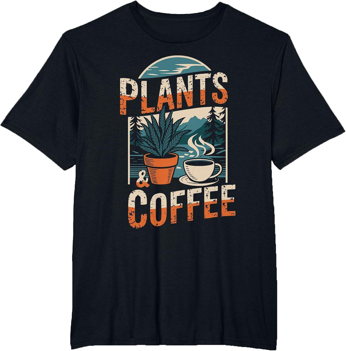 Plants & Coffee Funny Gardening Plant Lover T-Shirt - Black
