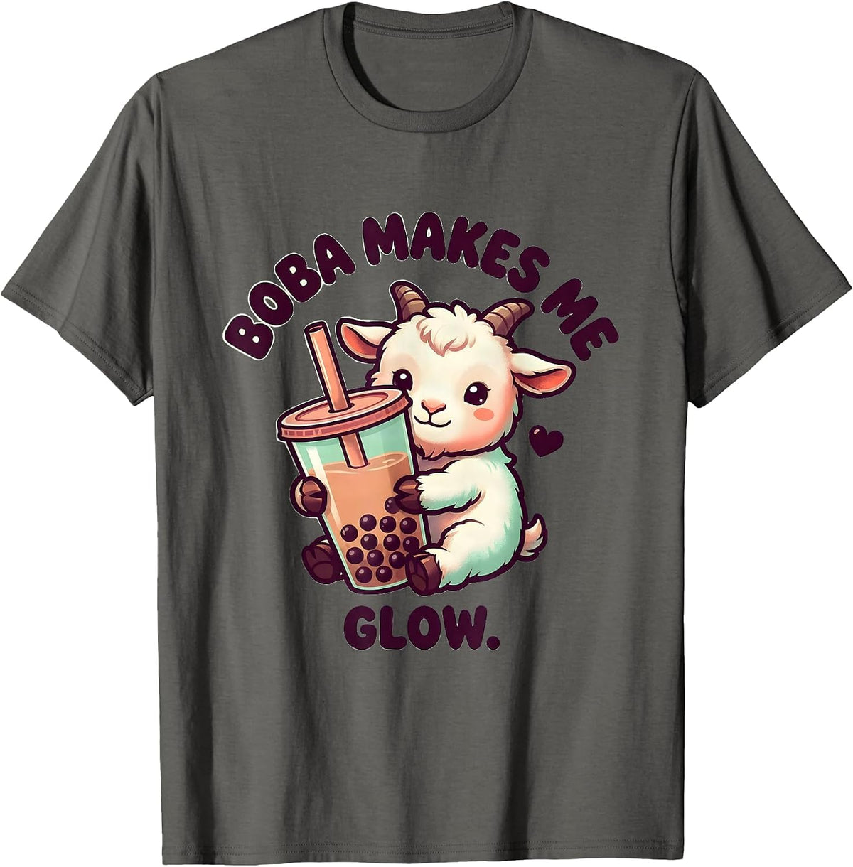 Men's Boba Makes Me Glow Kawaii Anime Boba Tea Lover Cute Animal T-Shirt - Asphalt Grey