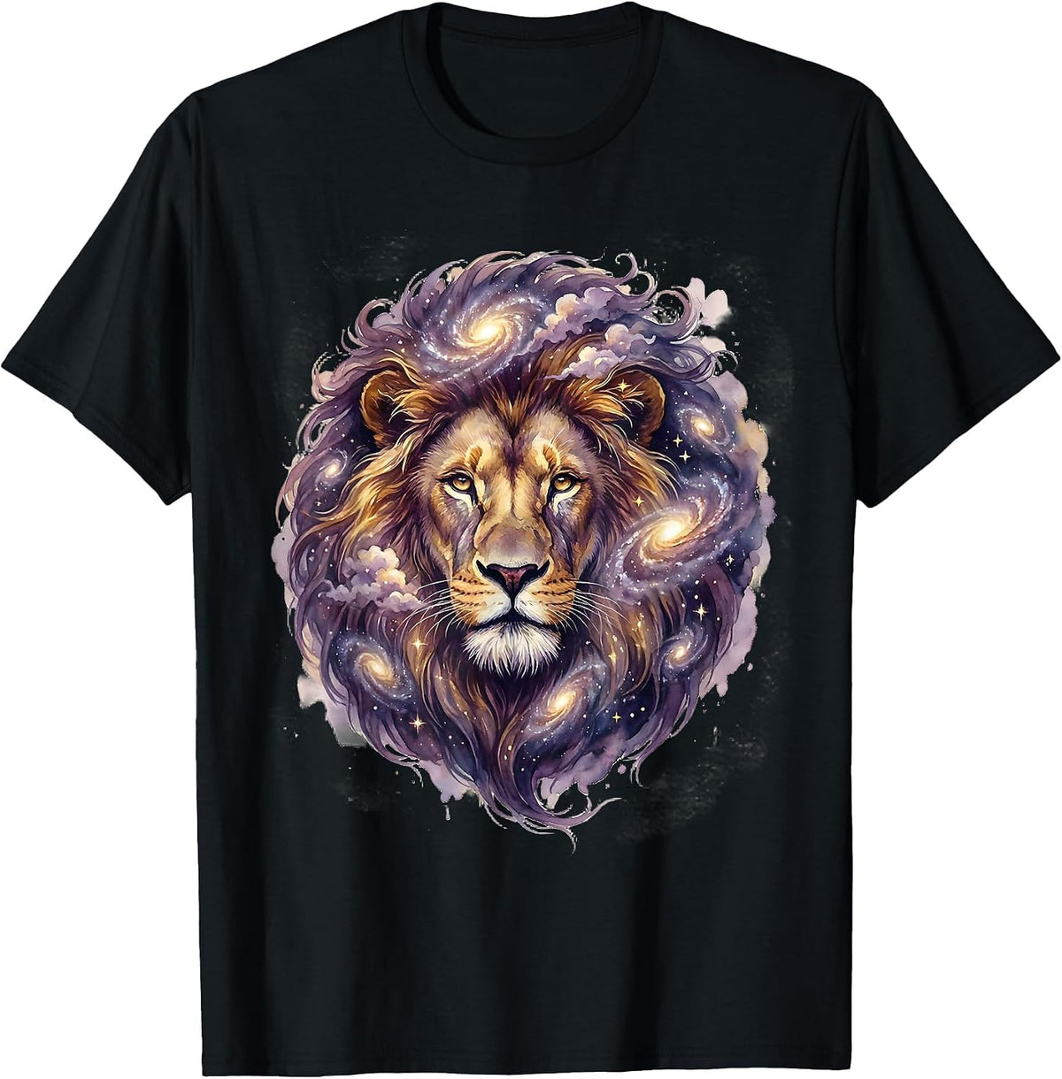 Men's Cosmic Lion Galaxy Mane Illustration T-Shirt - Black