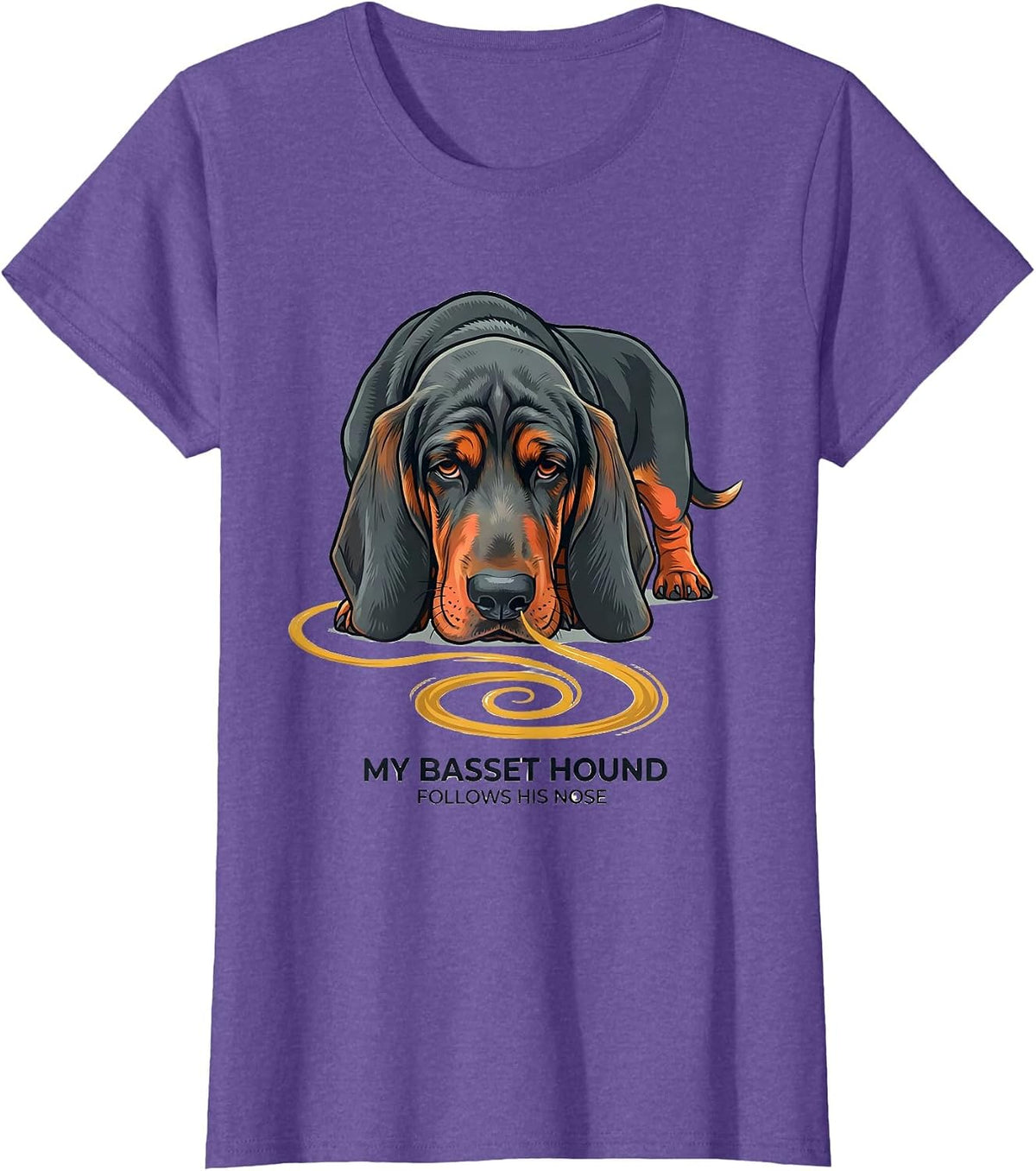 My Basset Hound Follows His Nose Funny Basset Hound Lover T-Shirt - Purple Heather