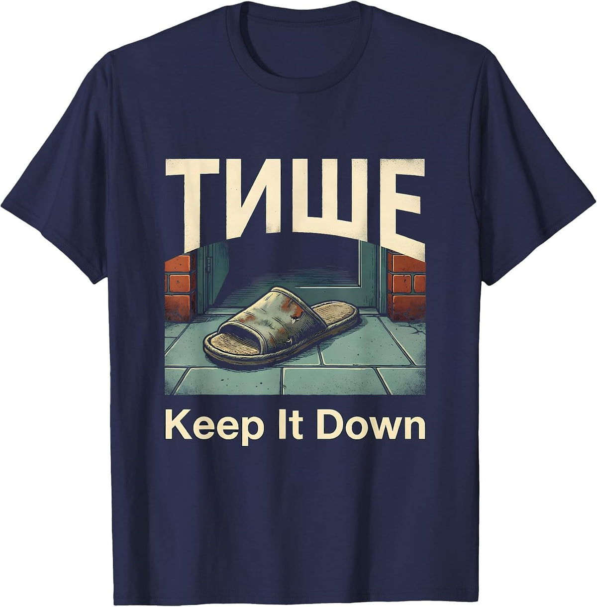 Men's Тише — Keep It Down Funny Soviet-Era Russian Nostalgia Humor T-Shirt - Navy Blue