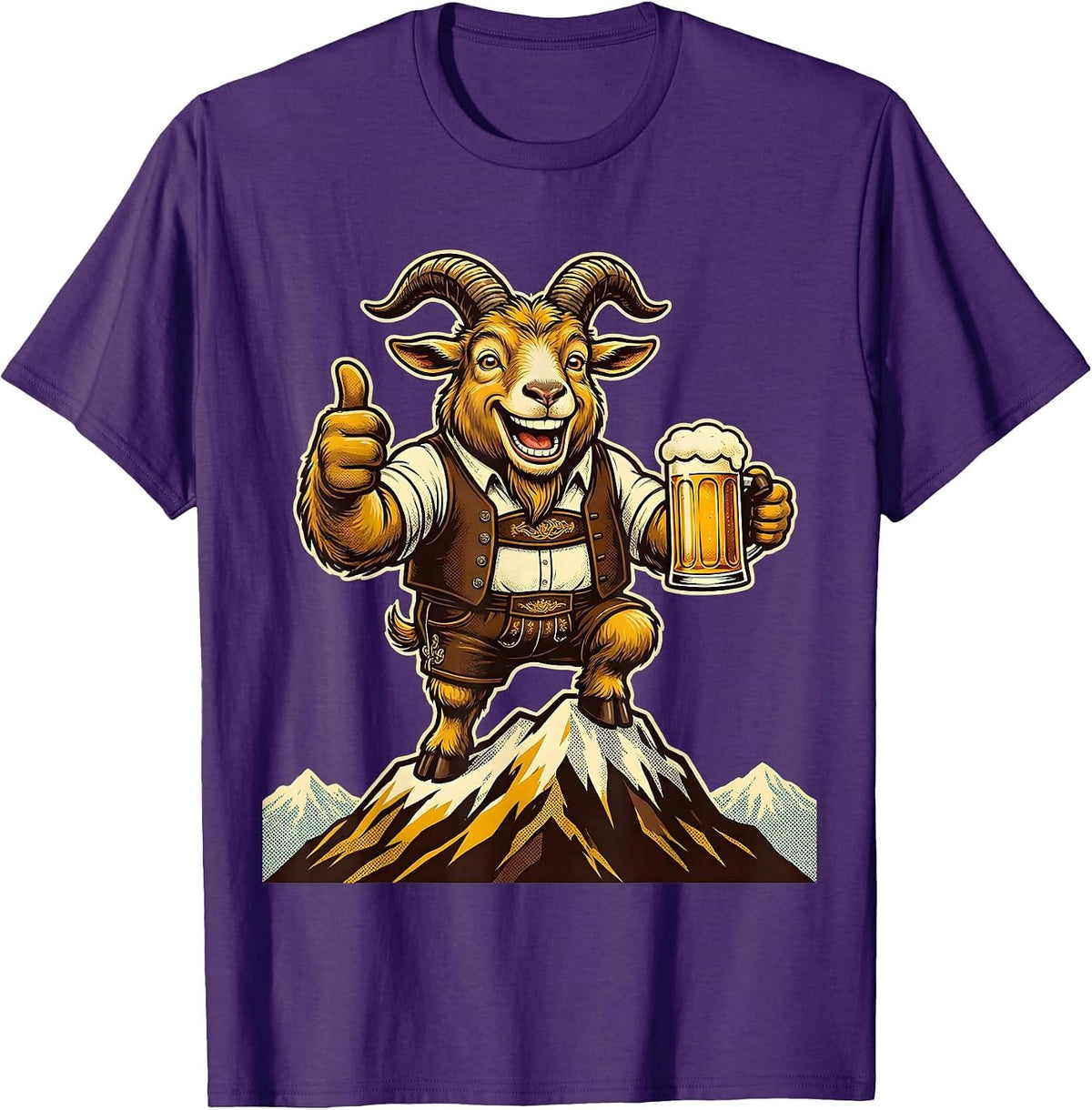 Alpine Goat Mountain Peak Oktoberfest Design T-Shirt - Purple