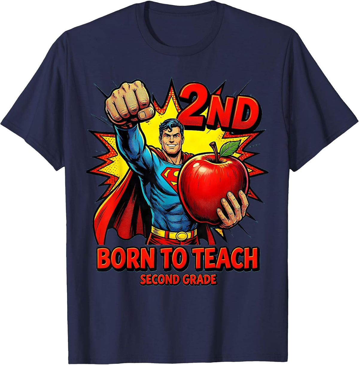 Born to Teach Second Grade Teacher Design T-Shirt - Navy Blue