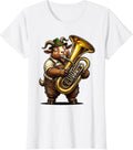 Women's Funny Oktoberfest Goat in Lederhosen Playing Tuba T-Shirt - White