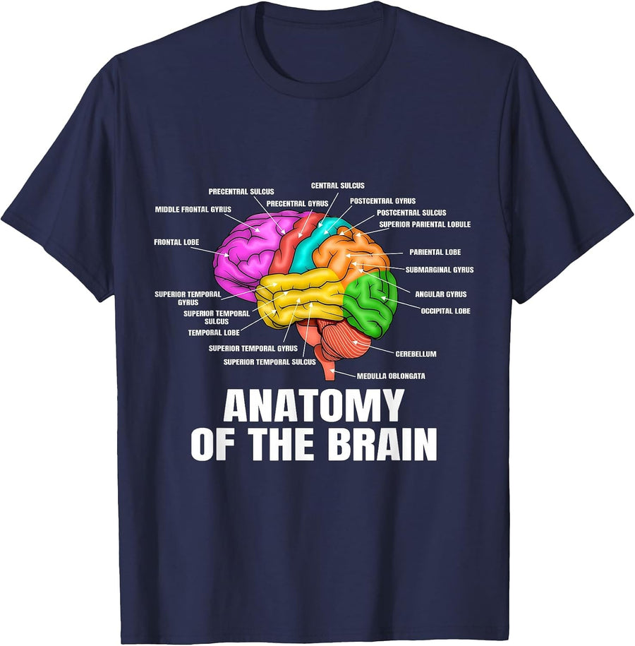 Anatomy of The Brain - Medical Science and Physiology T-Shirt - Navy Blue