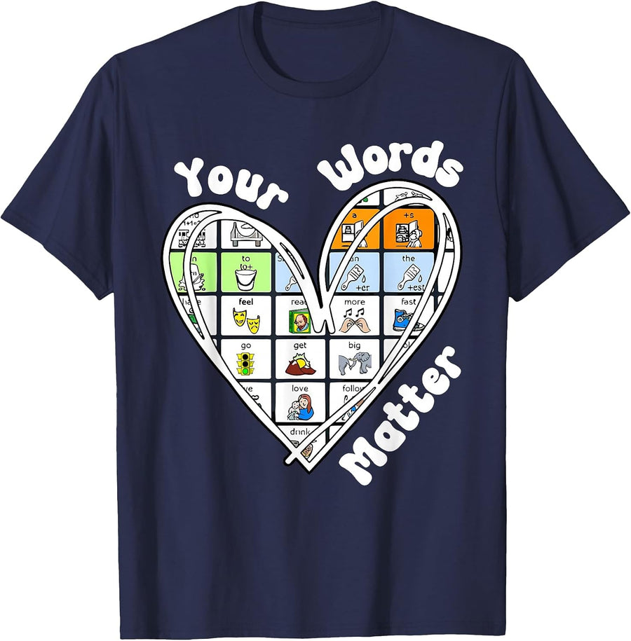 Your Word Matter Heart Back to School Teacher Students Kids T-Shirt - Navy Blue
