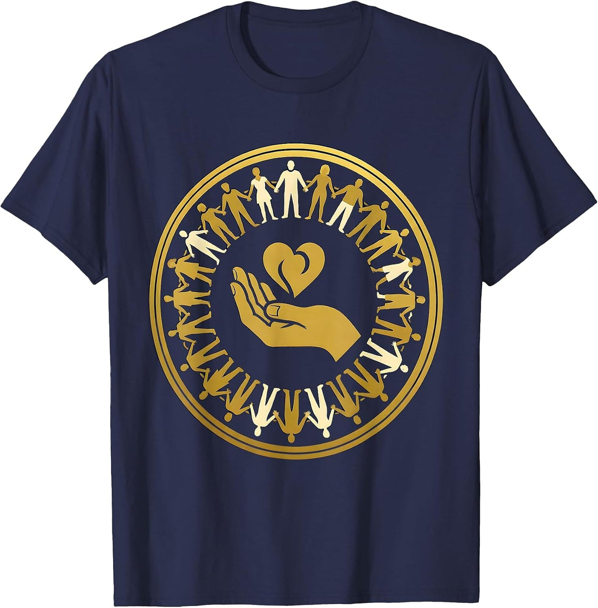 Social Worker Diverse Community Circle Illustration T-Shirt - Navy Blue