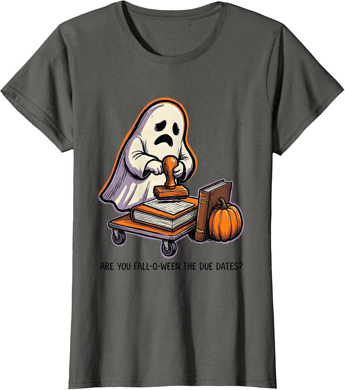 Women's Are You Fall-O-Ween The Due Dates Teacher Halloween Ghost T-Shirt - Asphalt Grey