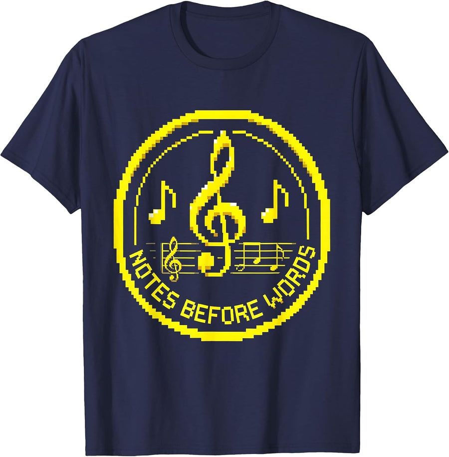 Notes Before Words Music Teacher Design T-Shirt - Navy Blue