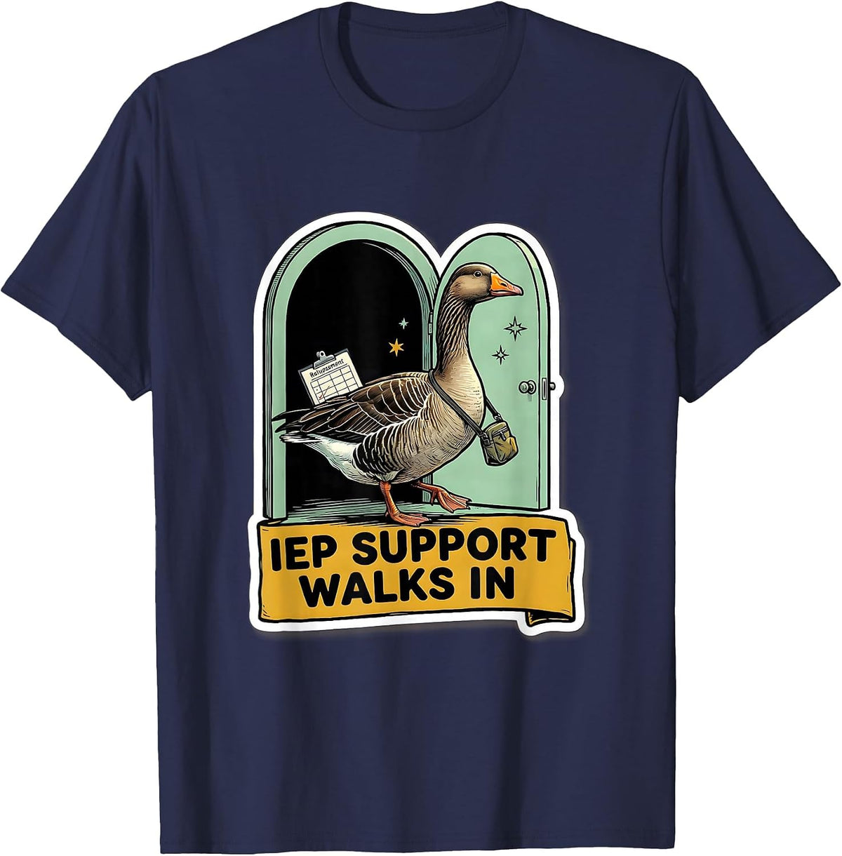 IEP Support Walks In Funny Special Education Teacher Sped T-Shirt - Navy Blue