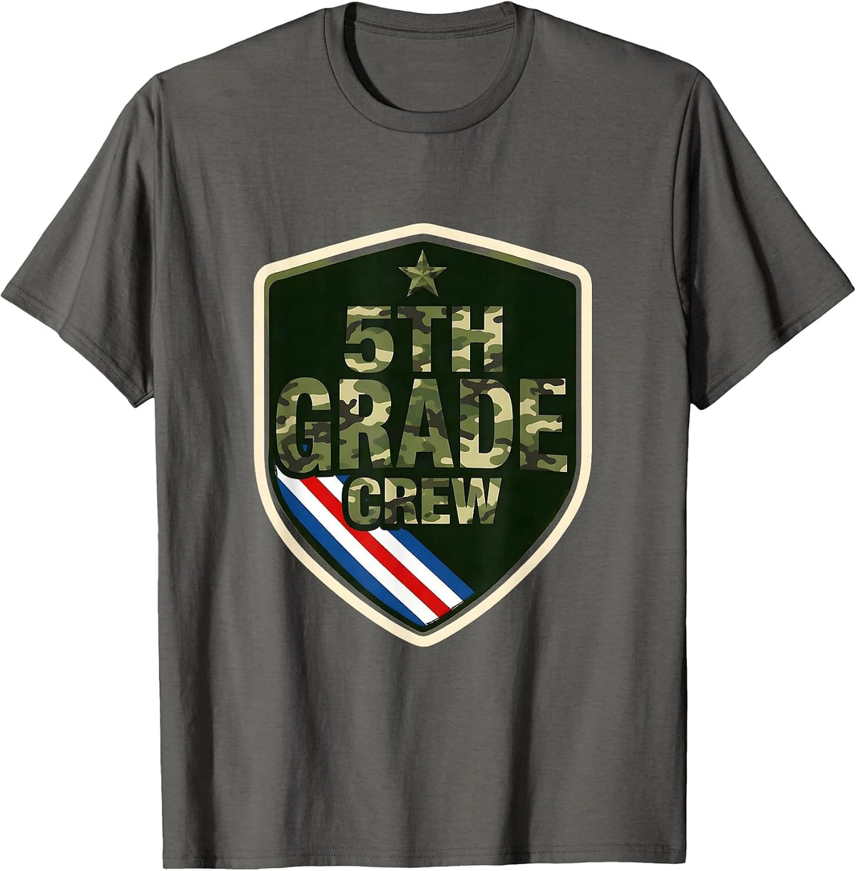 5TH GRADE CREW Patriotic Camo Back To School Boy Teacher T-Shirt - Asphalt Grey