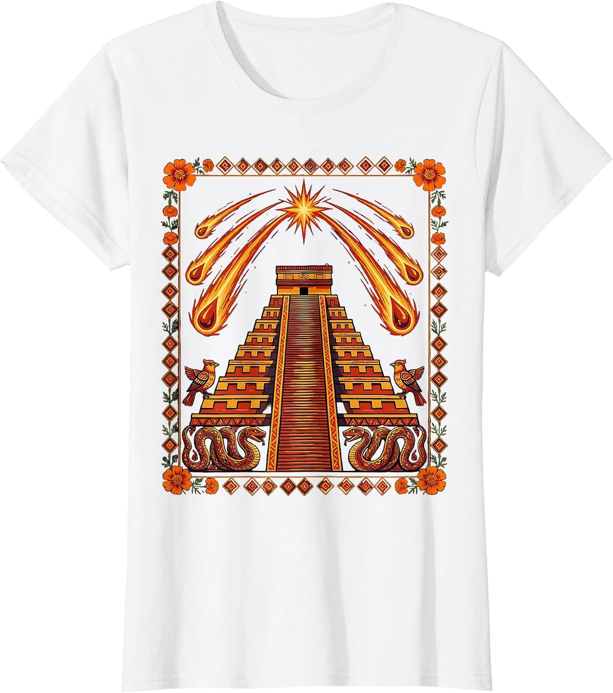 Women's Meteor Shower Over Ancient Mexican Ruins T-Shirt - White
