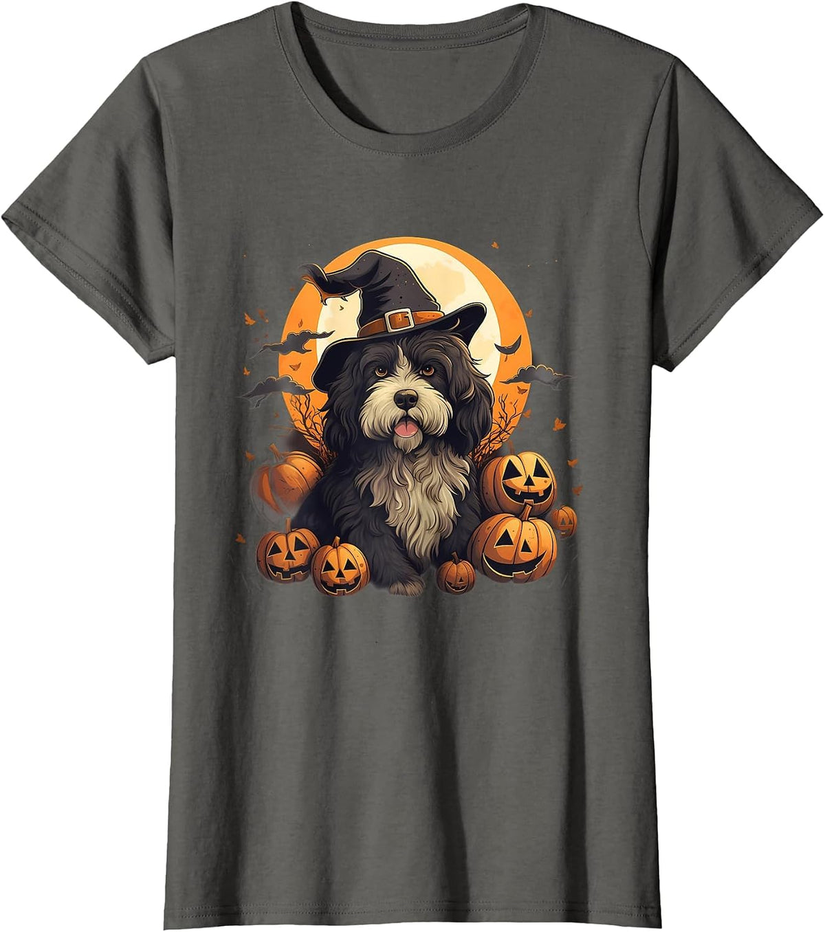 Spooky Bernedoodle Dog Witch Halloween T-Shirt - Asphalt Grey
