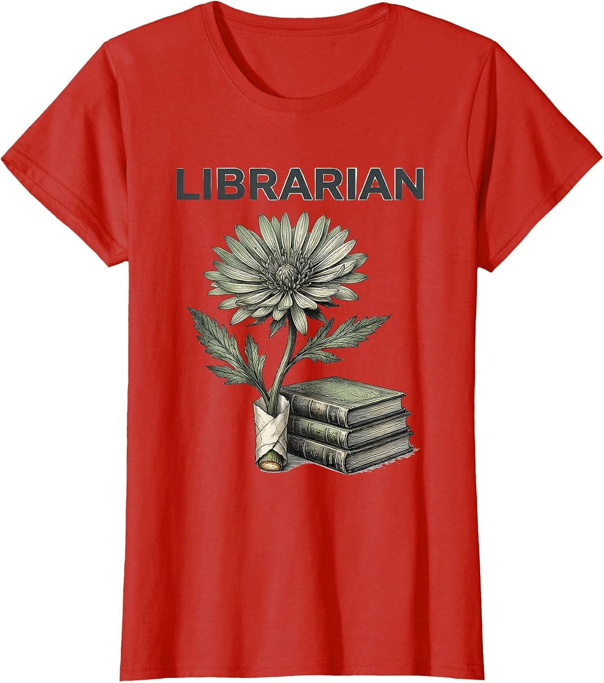 Women's Librarian Botanical Teacher Gift School Start Appreciation T-Shirt - Red