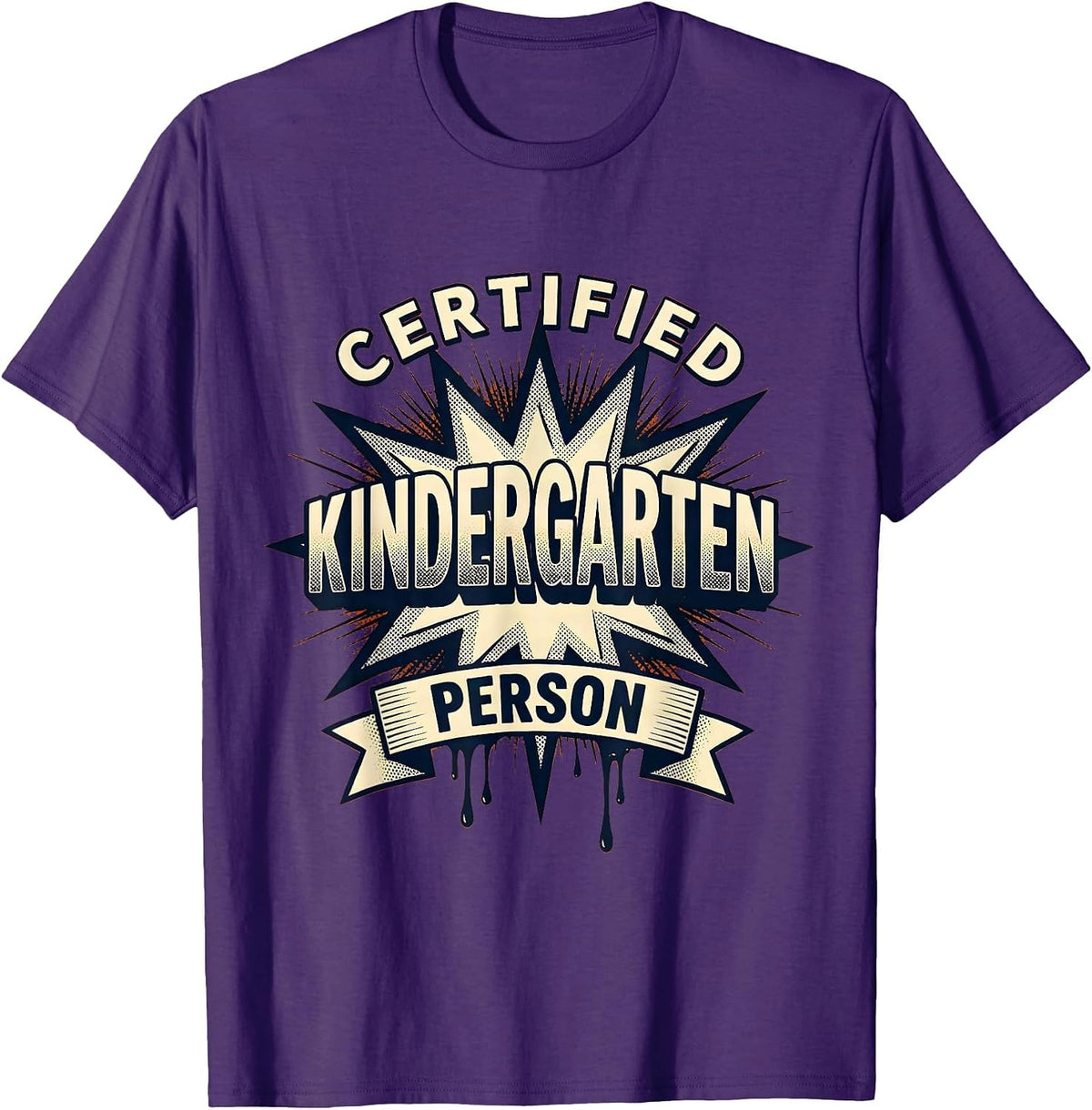 Certified Kindergarten Person Retro Teacher Back To School T-Shirt - Purple