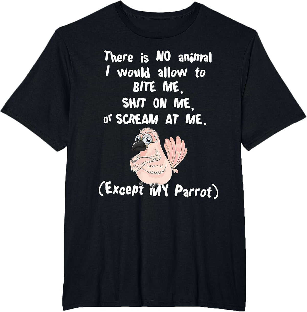 Moluccan Cockatoo Parrot Biting, Shitting, Screaming T-Shirt - Black