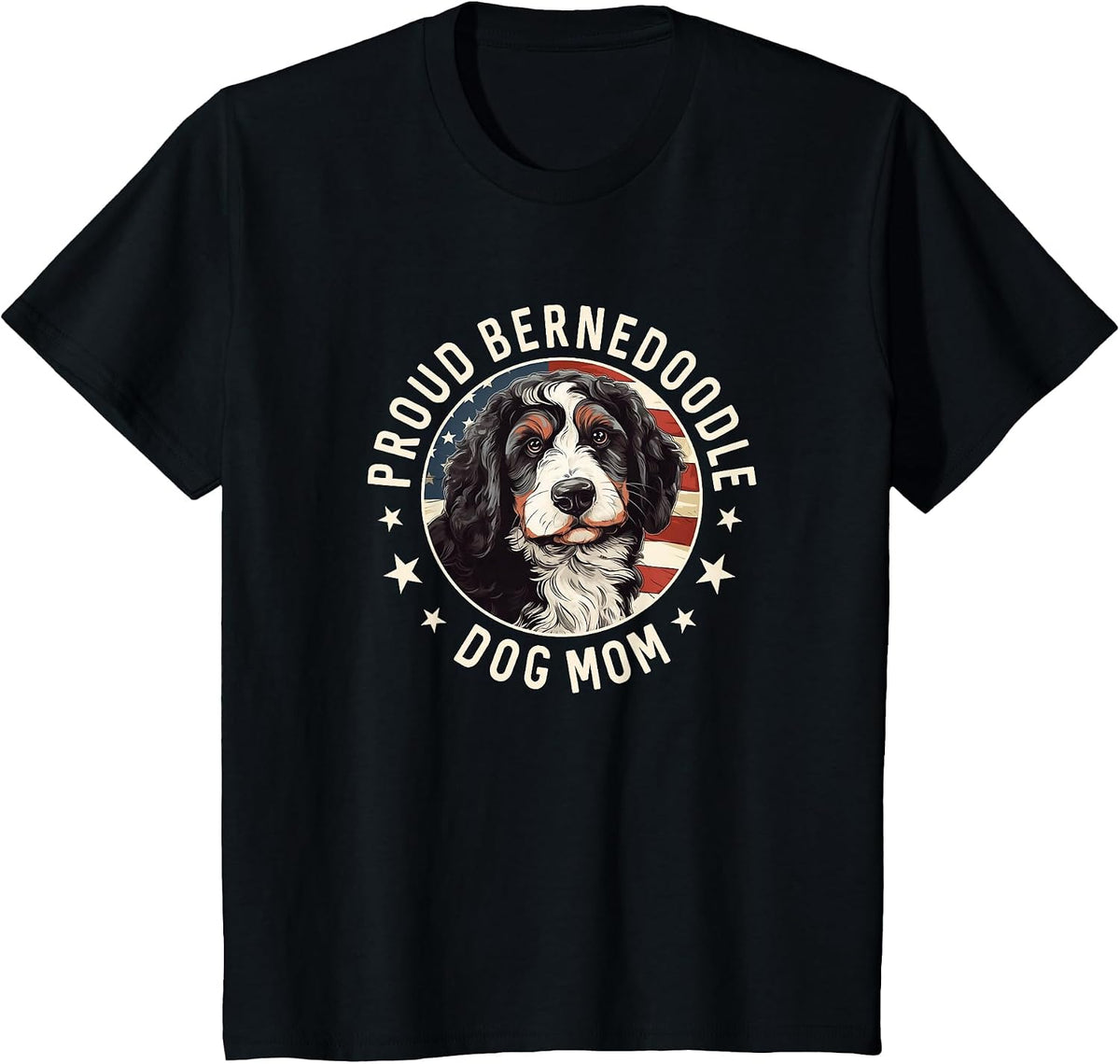 Bernedoodle American Flag Patriotic Proud Bernedoodle Mom T-Shirt - Black