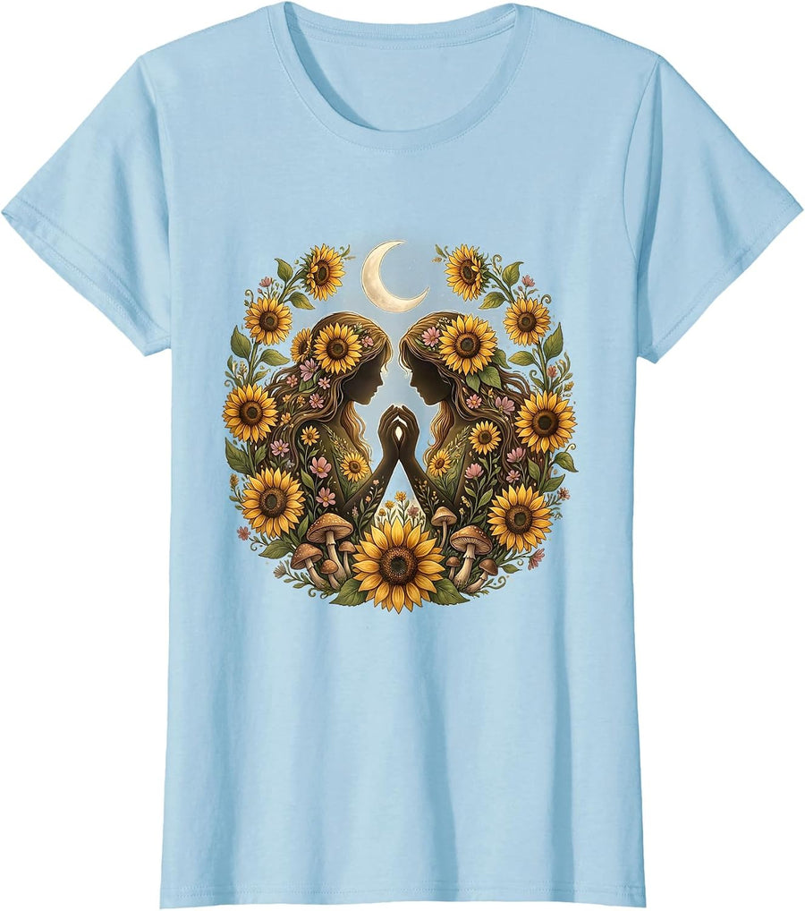 Women's Autism Awareness Women Holding Hands Sunflower Field T-Shirt - Baby Blue