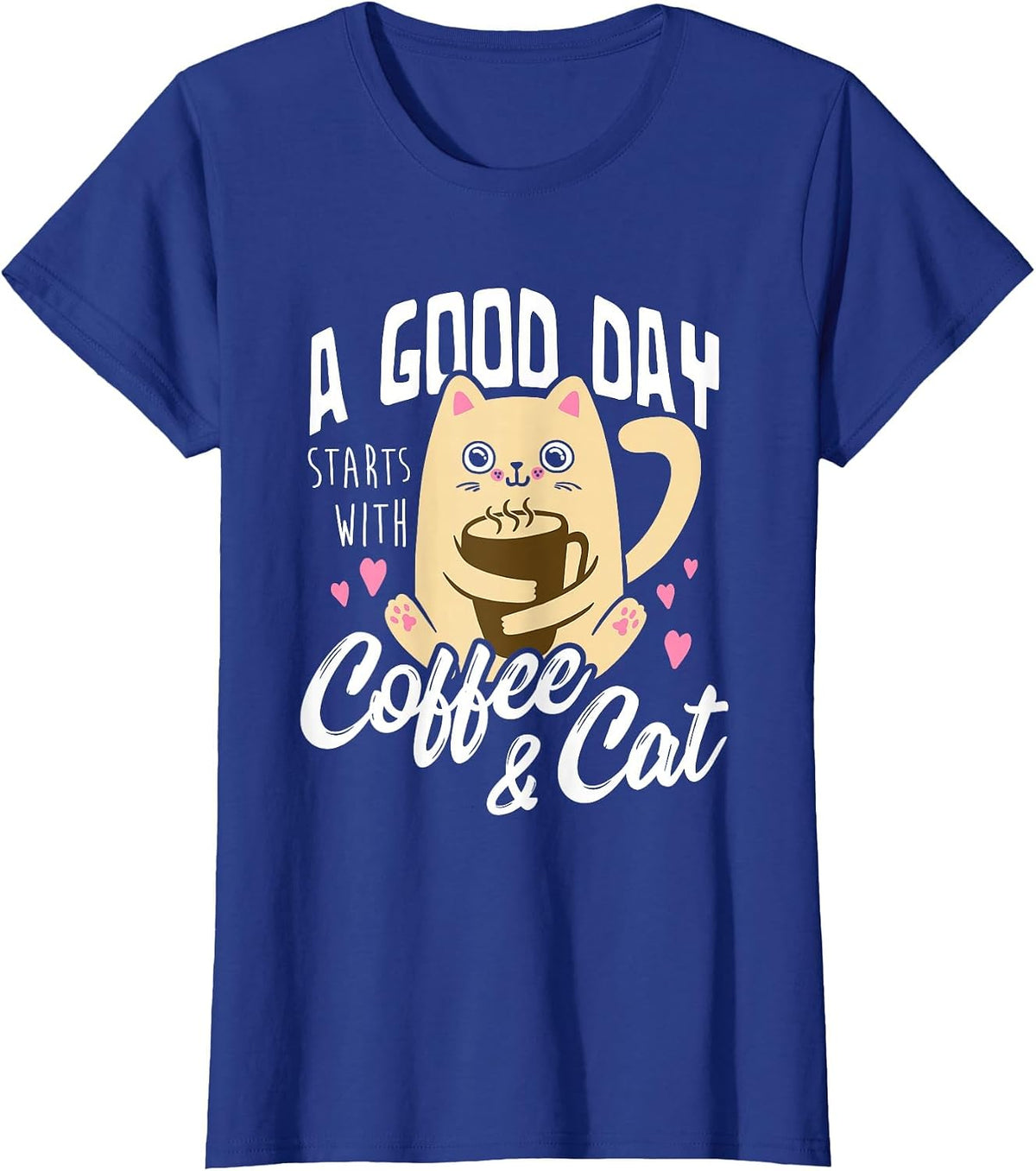 Cat & Coffee Mug - Funny Cat Lover T-Shirt - Royal Blue