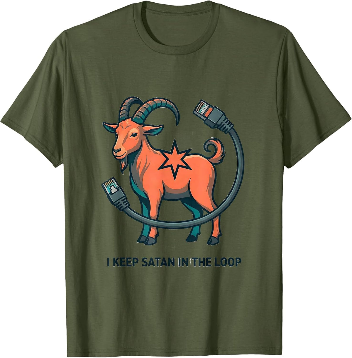 I Keep Satan In The Loop Occult Gothic Satanic Goat Dark T-Shirt - Olive Green