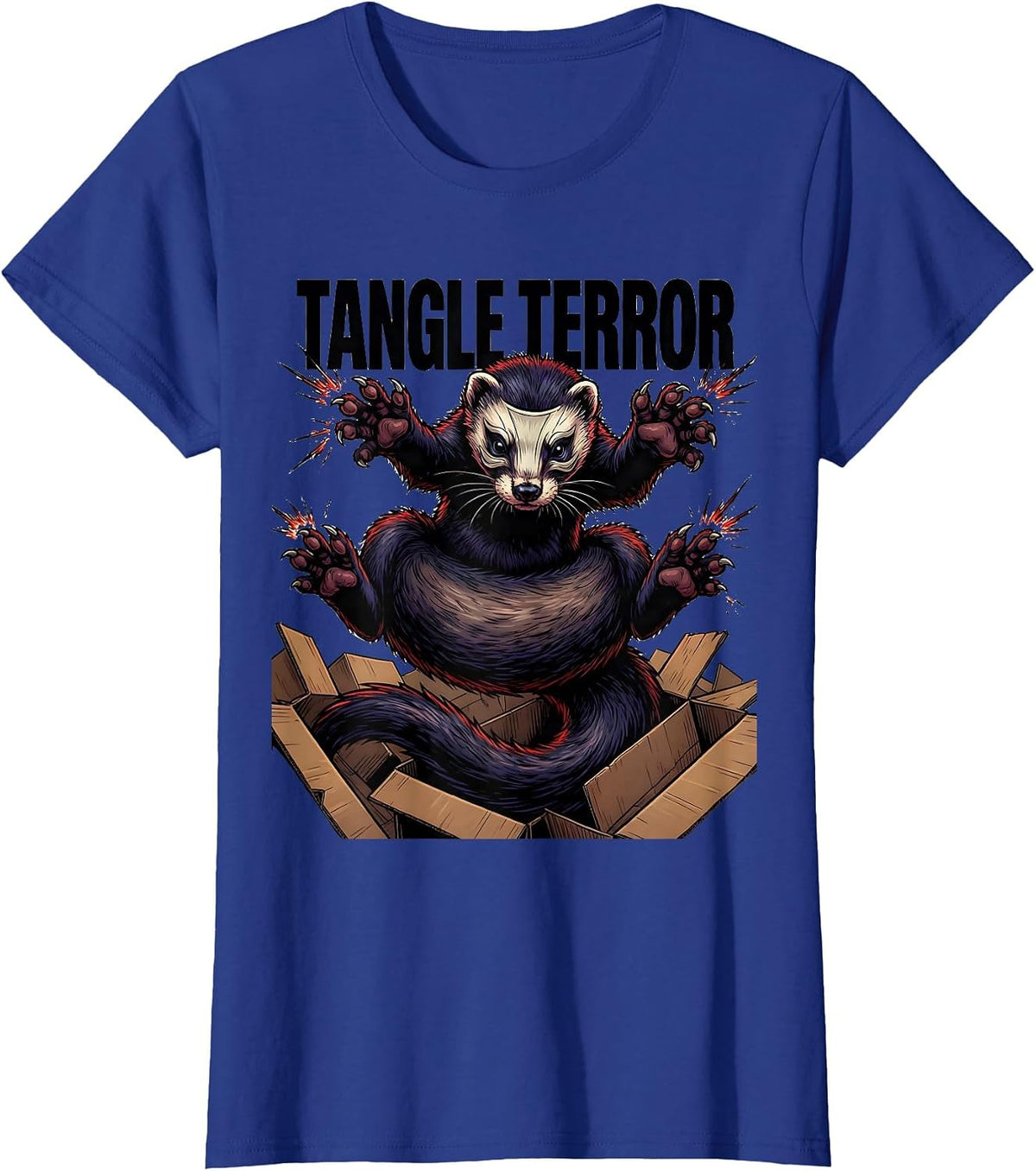 Women's Tangle Terror Cartoon Ferret Lover Gift Ferret Owner Humor T-Shirt - Royal Blue
