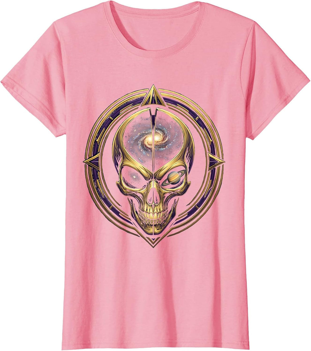 Women's Alien Head Galaxy Universe Cosmic Space Art T-Shirt - Pink