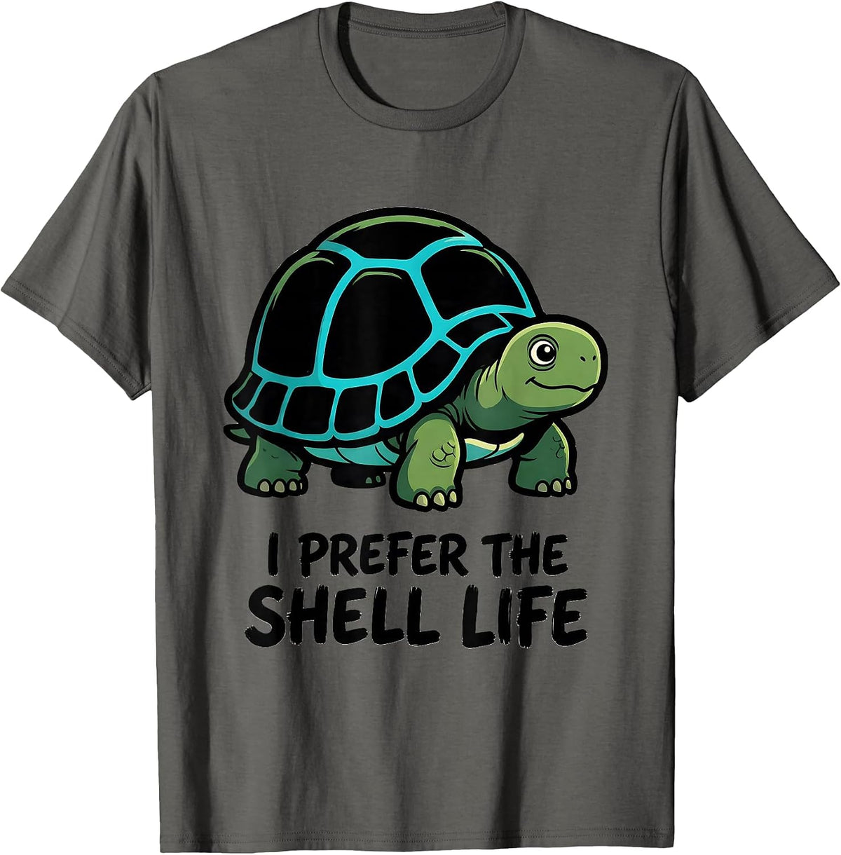 I Prefer The Shell Life Cartoon Sea Turtle Lover Gift T-Shirt - Asphalt Grey