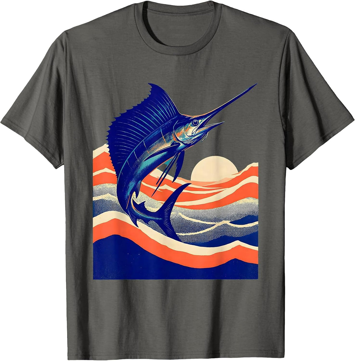 Sailfish Leaping Tropical Ocean Waves Caribbean T-Shirt - Asphalt Grey