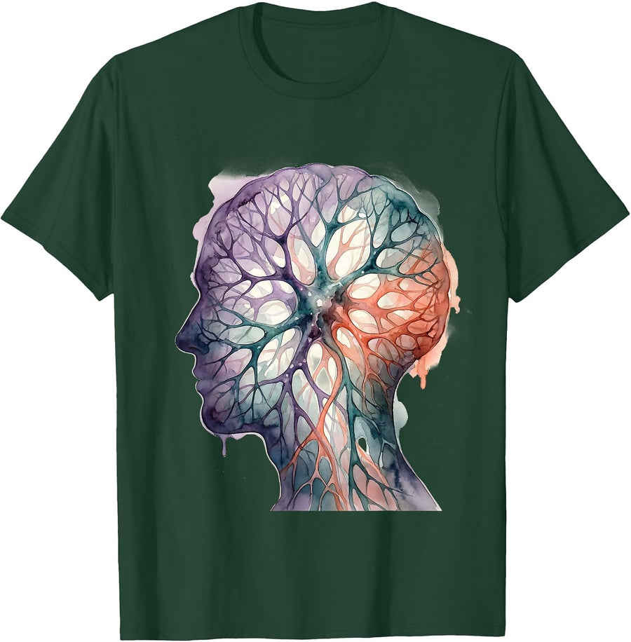Men's Glowing Neural Pathways Autism Awareness Design T-Shirt - Dark Green