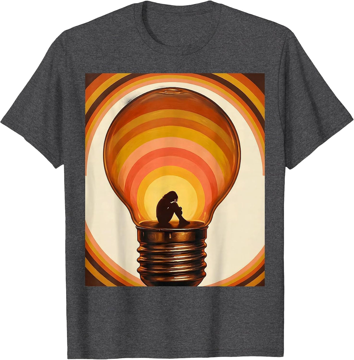 Autism Awareness Lightbulb Lone Figure Graphic T-Shirt - Dark Heather Grey