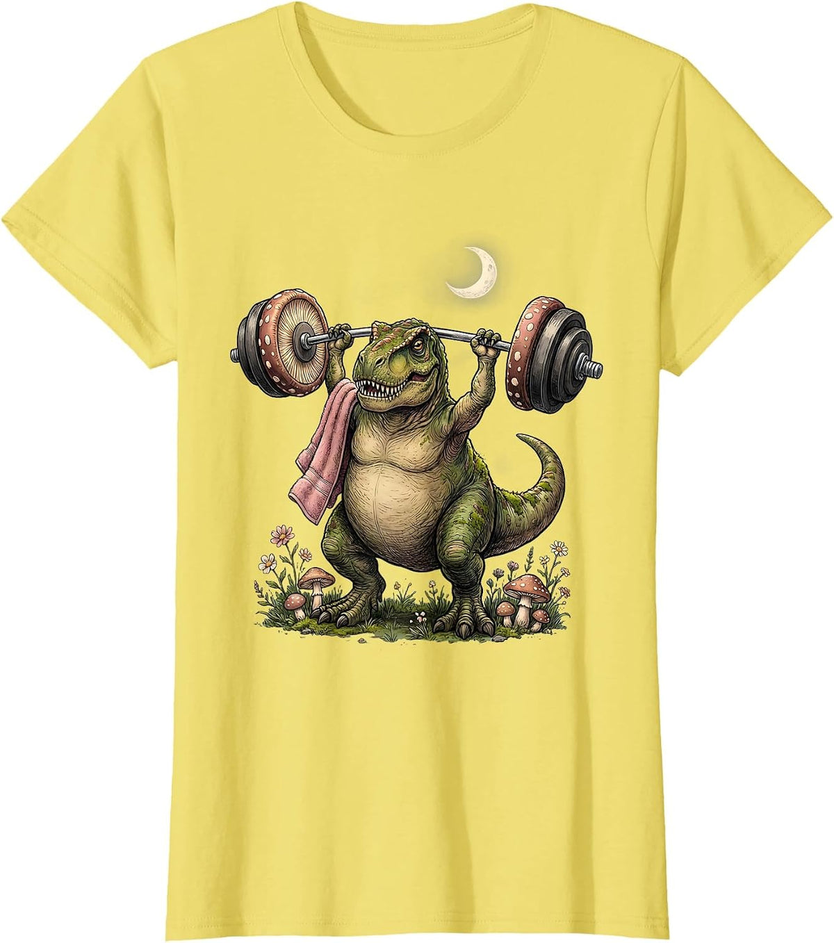Dinosaur Weightlifting Gym T-Rex Funny Dino T-Shirt - Lemon Yellow