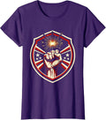 Women's Red White and Blue Raised Fist Sparkler Design T-Shirt - Purple