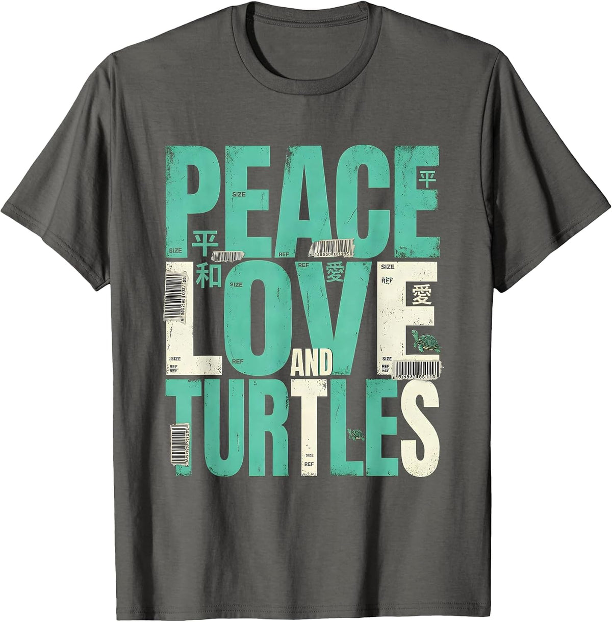 Men's Peace Love and Turtles Nature Lover Design T-Shirt - Asphalt Grey
