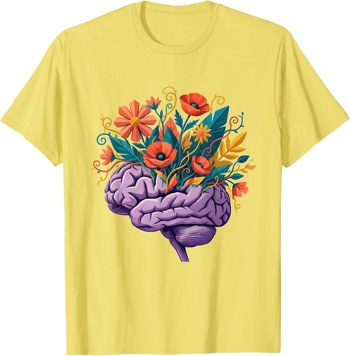 Men's Autism Awareness Brain Blooming Wildflowers Art T-Shirt - Lemon Yellow