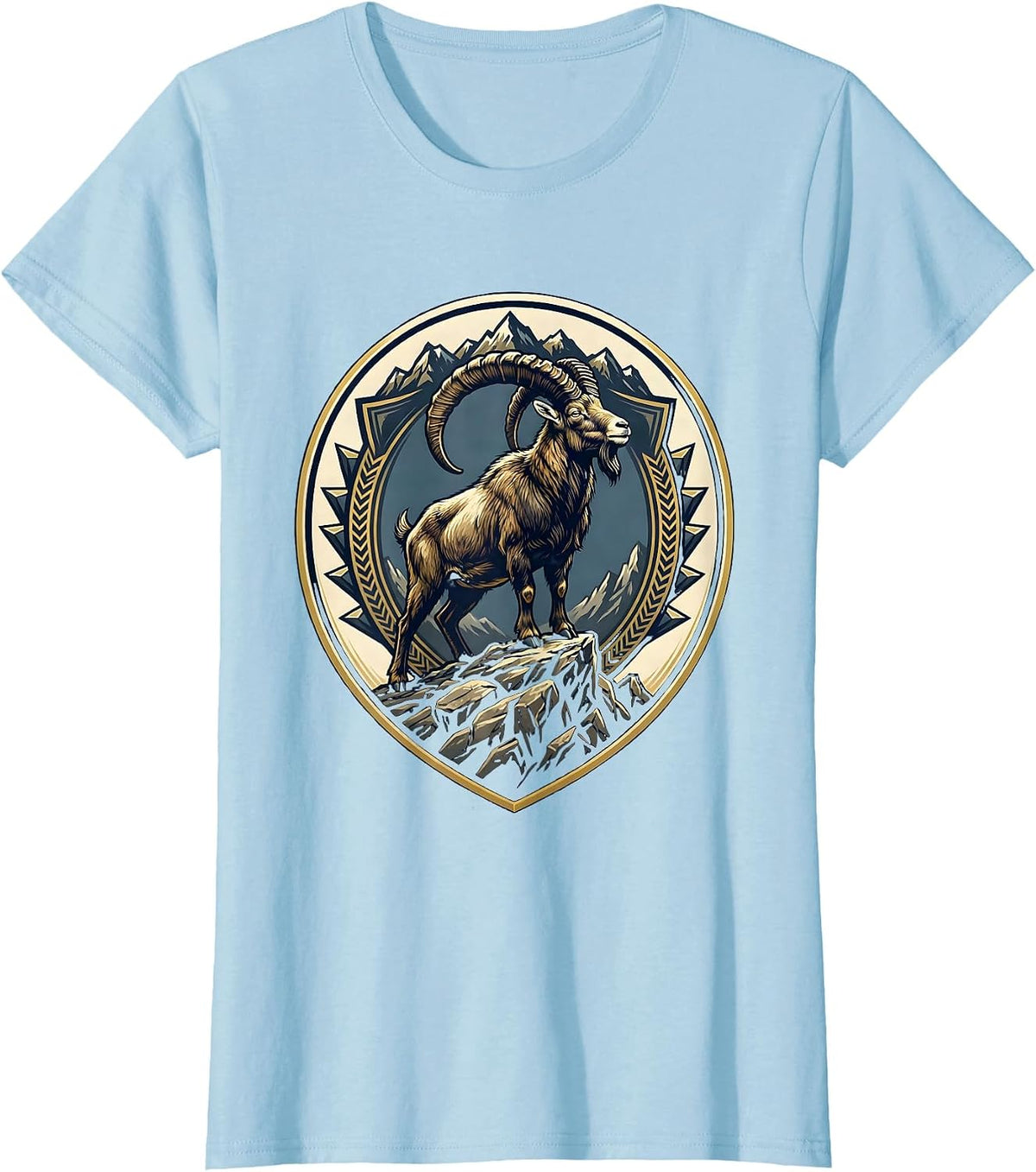 Mountain Goat Rocky Ledge Freedom Wildlife Design T-Shirt - Baby Blue