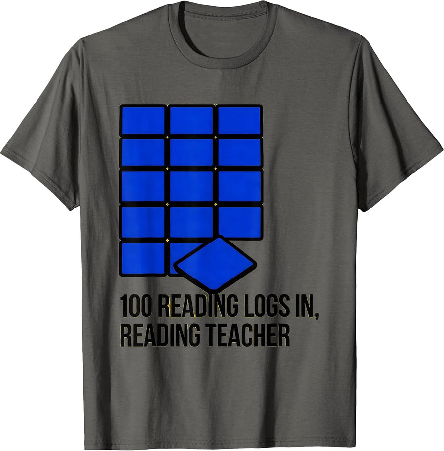 100 Reading Logs In Reading Teacher 100th Day of School T-Shirt - Asphalt Grey